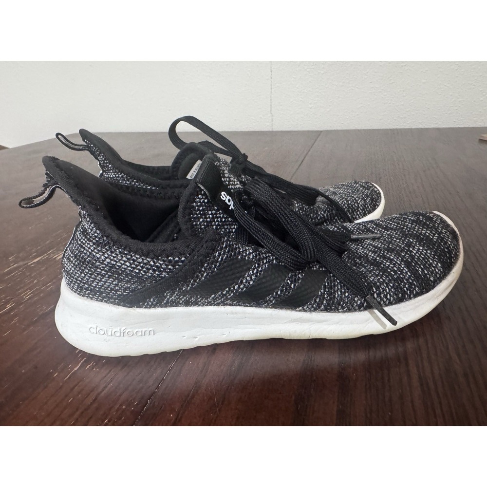 Adidas Cloudfoam Memory Foam Knit Sneakers Women's Size 7 Black White Athleisure - Picture 2 of 7